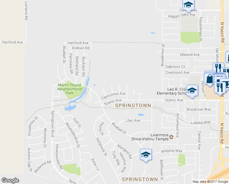 map of restaurants, bars, coffee shops, grocery stores, and more near 4807 Capriconus Avenue in Livermore