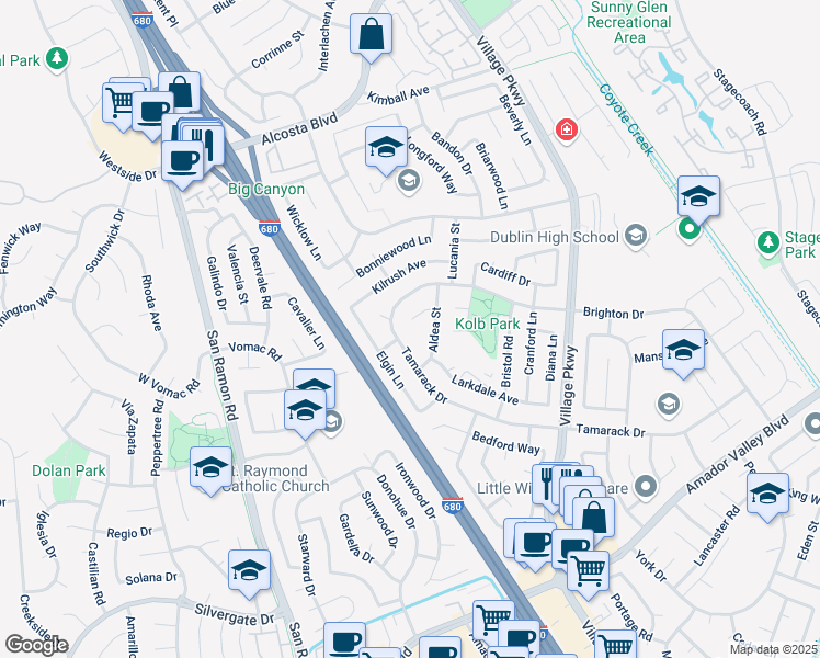 map of restaurants, bars, coffee shops, grocery stores, and more near 8190 Tamarack Drive in Dublin