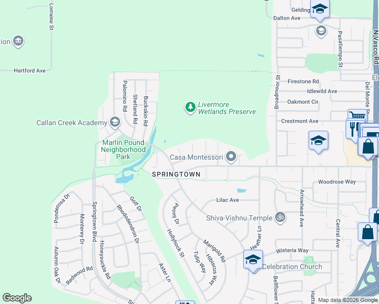 map of restaurants, bars, coffee shops, grocery stores, and more near 4807 Capriconus Avenue in Livermore