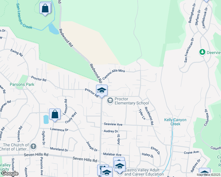map of restaurants, bars, coffee shops, grocery stores, and more near 5009 Foxboro Drive in Castro Valley