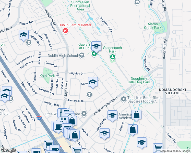 map of restaurants, bars, coffee shops, grocery stores, and more near 6934 Brighton Drive in Dublin