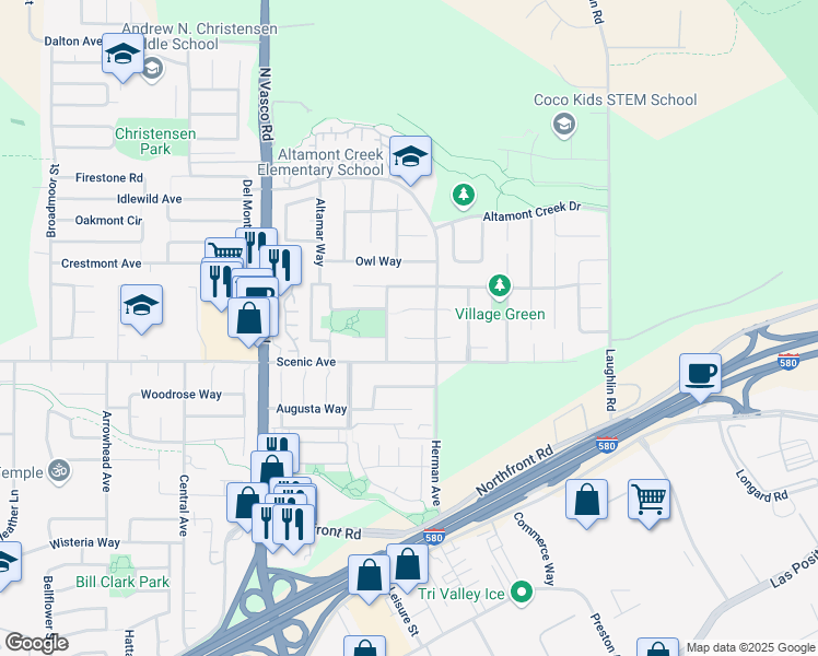 map of restaurants, bars, coffee shops, grocery stores, and more near 6432 Laurel Creek Place in Livermore