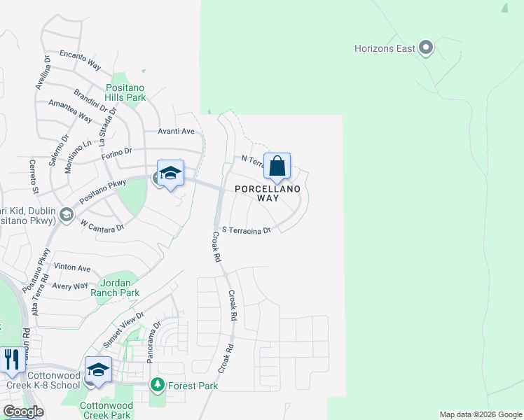 map of restaurants, bars, coffee shops, grocery stores, and more near 1767 South Terracina Drive in Dublin