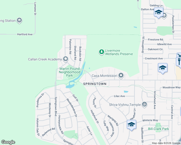 map of restaurants, bars, coffee shops, grocery stores, and more near 1937 Bluebell Drive in Livermore