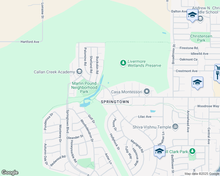 map of restaurants, bars, coffee shops, grocery stores, and more near 1937 Bluebell Drive in Livermore