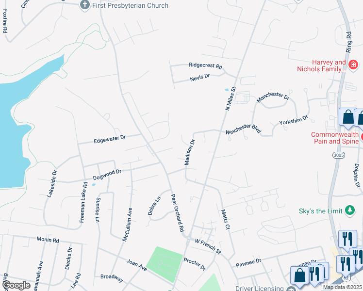 map of restaurants, bars, coffee shops, grocery stores, and more near 802 Jefferson Place in Elizabethtown
