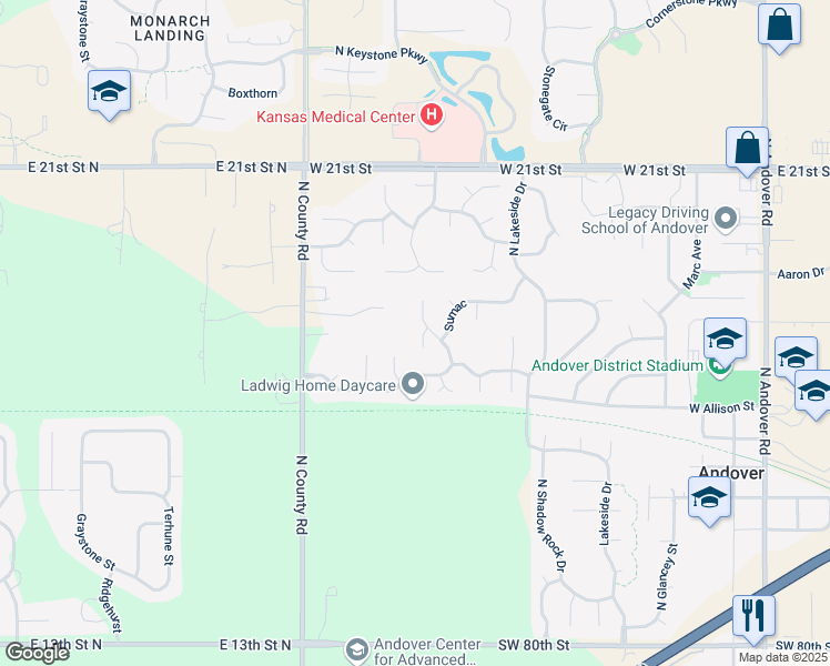 map of restaurants, bars, coffee shops, grocery stores, and more near 1742 North Riverbirch Court in Andover