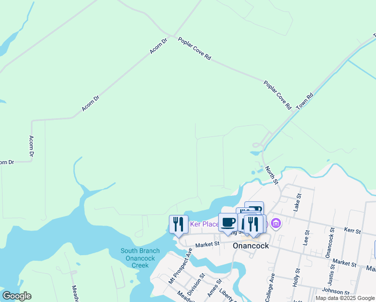 map of restaurants, bars, coffee shops, grocery stores, and more near 18543 Hermitage Road in Onancock