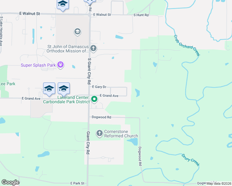 map of restaurants, bars, coffee shops, grocery stores, and more near 1529 East Grand Avenue in Carbondale