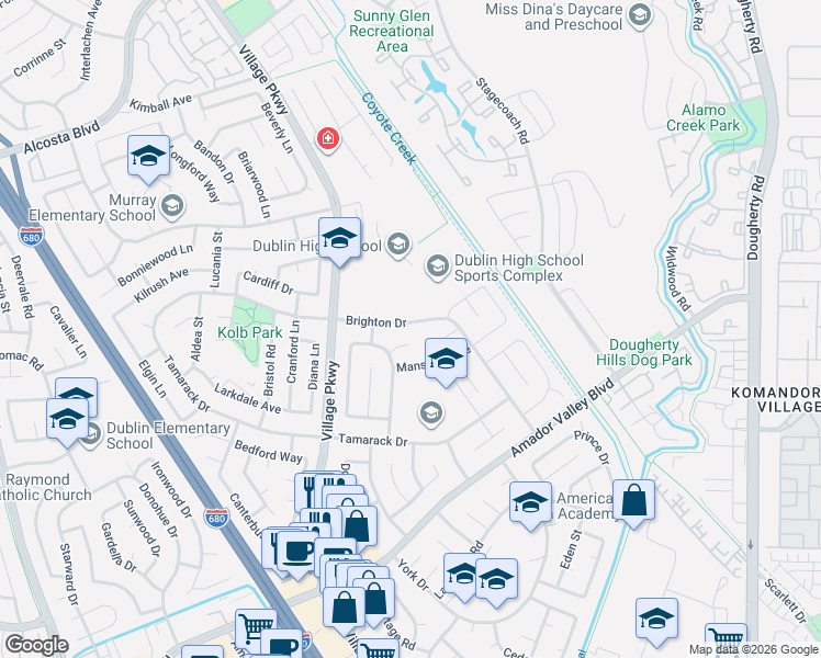 map of restaurants, bars, coffee shops, grocery stores, and more near 6974 Darian Court in Dublin