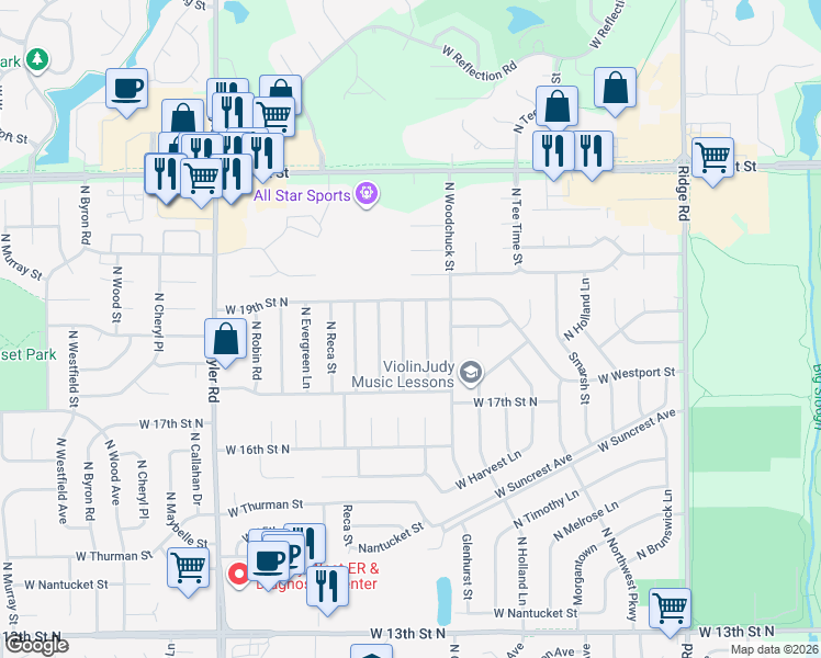 map of restaurants, bars, coffee shops, grocery stores, and more near 1838 North Topaz Street in Wichita