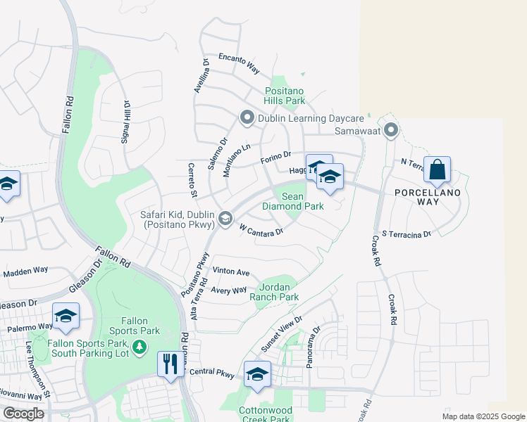 map of restaurants, bars, coffee shops, grocery stores, and more near 4900 Valerio Street in Dublin