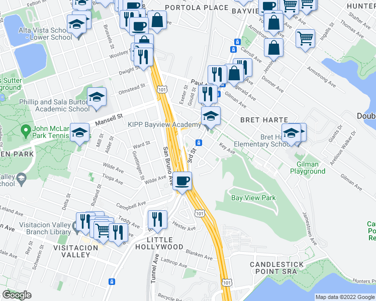 map of restaurants, bars, coffee shops, grocery stores, and more near in San Francisco