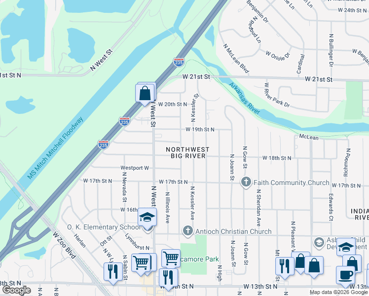 map of restaurants, bars, coffee shops, grocery stores, and more near 1929-1999 North Mc Comas Street in Wichita