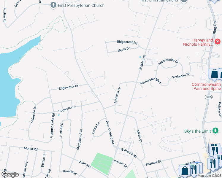 map of restaurants, bars, coffee shops, grocery stores, and more near 802 Jefferson Place in Elizabethtown