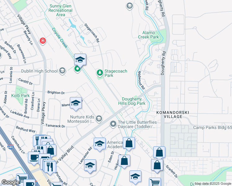 map of restaurants, bars, coffee shops, grocery stores, and more near 7356 Quartz Circle in Dublin