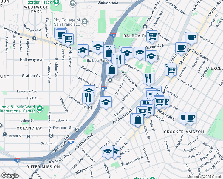 map of restaurants, bars, coffee shops, grocery stores, and more near in San Francisco