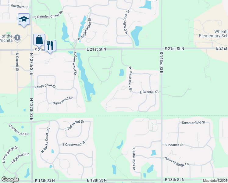 map of restaurants, bars, coffee shops, grocery stores, and more near 1917 North Burning Tree in Wichita