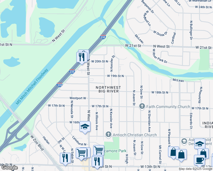 map of restaurants, bars, coffee shops, grocery stores, and more near 1929-1999 North Mc Comas Street in Wichita
