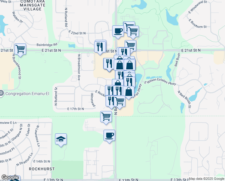 map of restaurants, bars, coffee shops, grocery stores, and more near in Wichita
