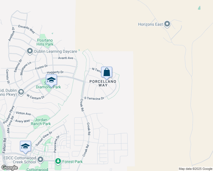 map of restaurants, bars, coffee shops, grocery stores, and more near 1697 Porcellano Way in Dublin