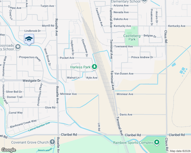 map of restaurants, bars, coffee shops, grocery stores, and more near 3320 South Rose Brook Drive in Riverbank