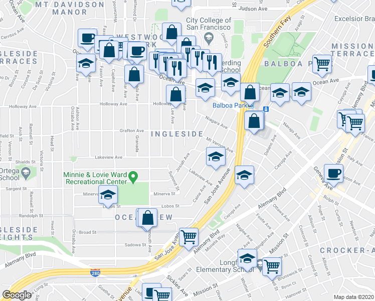 map of restaurants, bars, coffee shops, grocery stores, and more near 368 Howth Street in San Francisco
