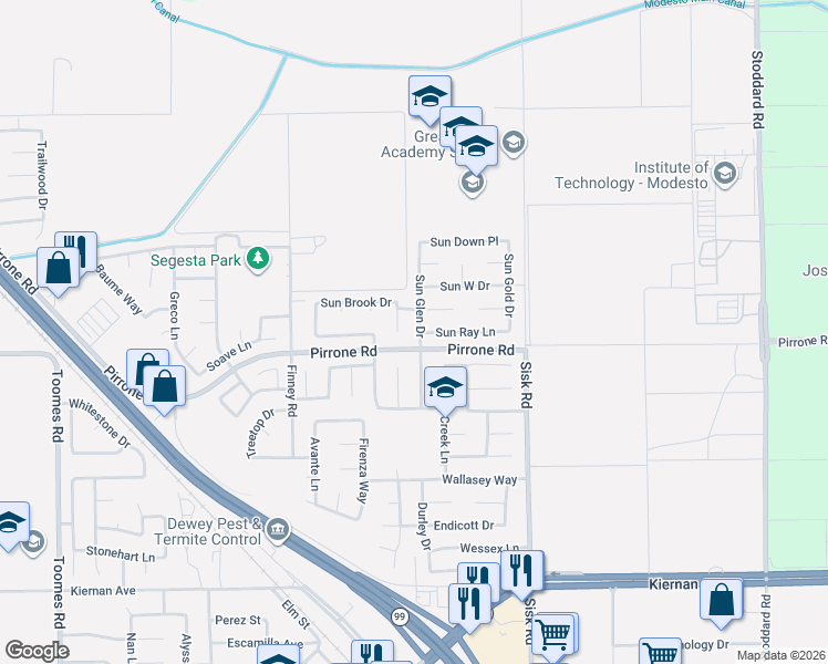 map of restaurants, bars, coffee shops, grocery stores, and more near 4625 Sun Ray Lane in Salida