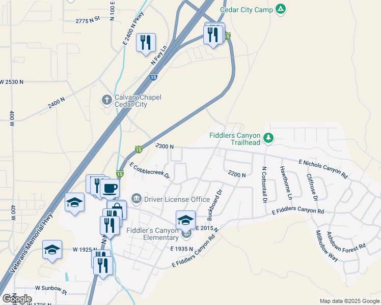 map of restaurants, bars, coffee shops, grocery stores, and more near 340 East Nichols Canyon Road in Cedar City