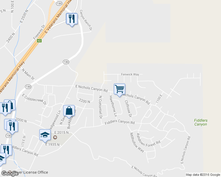 map of restaurants, bars, coffee shops, grocery stores, and more near 855 E Nichols Canyon Rd in Cedar City