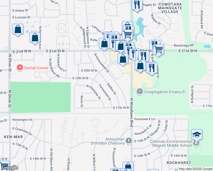 map of restaurants, bars, coffee shops, grocery stores, and more near 1927 Siefkin St in Wichita