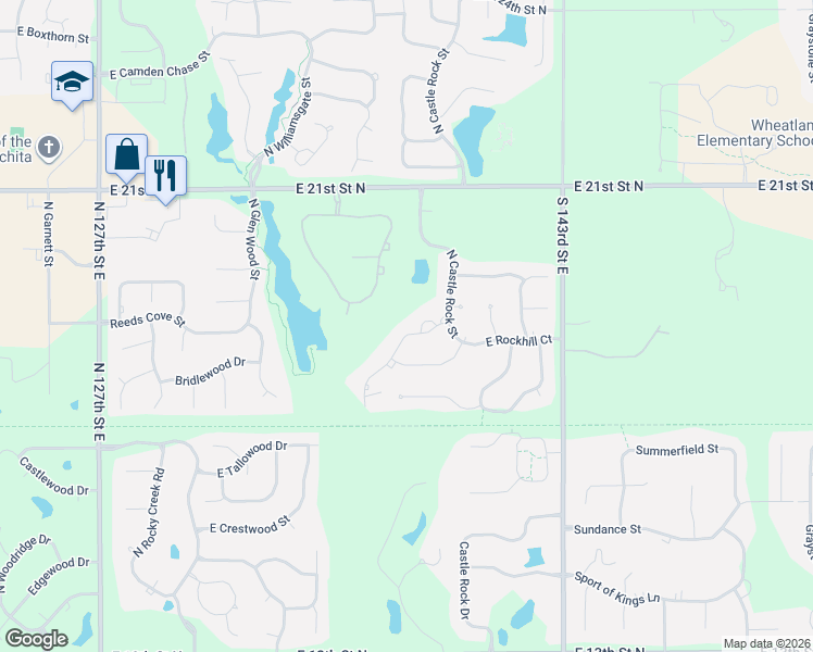 map of restaurants, bars, coffee shops, grocery stores, and more near 1917 North Burning Tree Street in Wichita