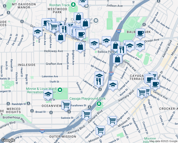 map of restaurants, bars, coffee shops, grocery stores, and more near 368 Howth Street in San Francisco