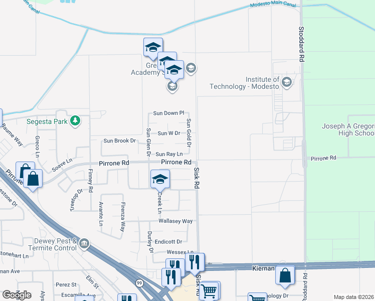 map of restaurants, bars, coffee shops, grocery stores, and more near 4501 Sun Ray Lane in Salida