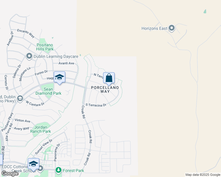 map of restaurants, bars, coffee shops, grocery stores, and more near 1697 Porcellano Way in Dublin