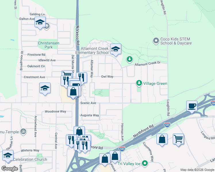 map of restaurants, bars, coffee shops, grocery stores, and more near 1274 Echo Summit Street in Livermore