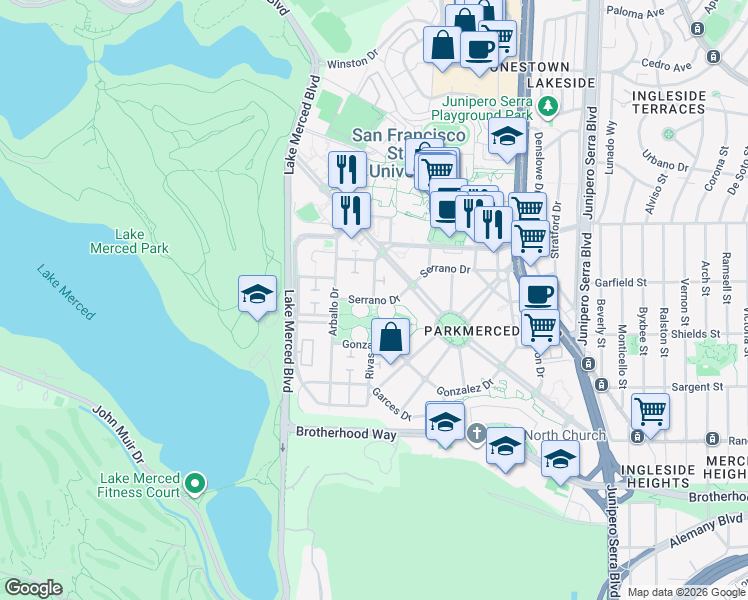 map of restaurants, bars, coffee shops, grocery stores, and more near in San Francisco