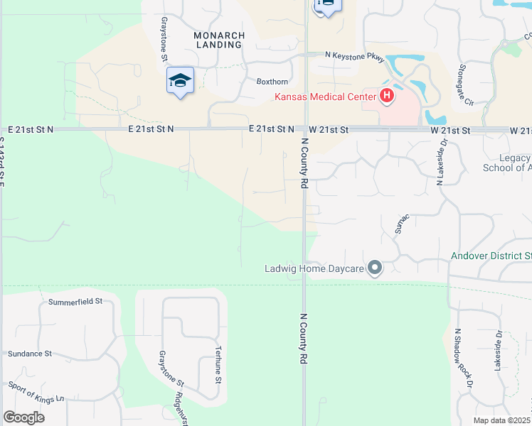 map of restaurants, bars, coffee shops, grocery stores, and more near 2039 North 159th Street East in Wichita