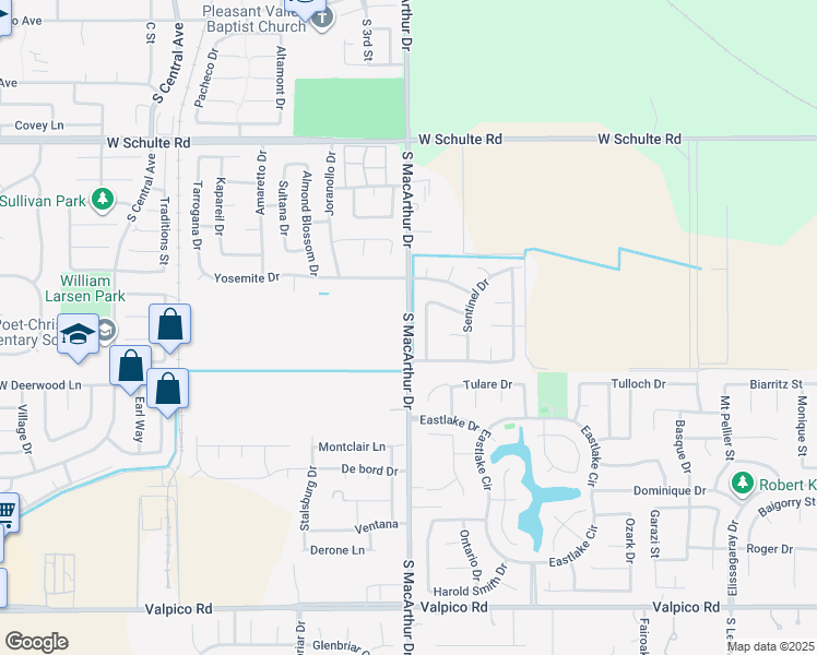 map of restaurants, bars, coffee shops, grocery stores, and more near South Macarthur Drive in Tracy