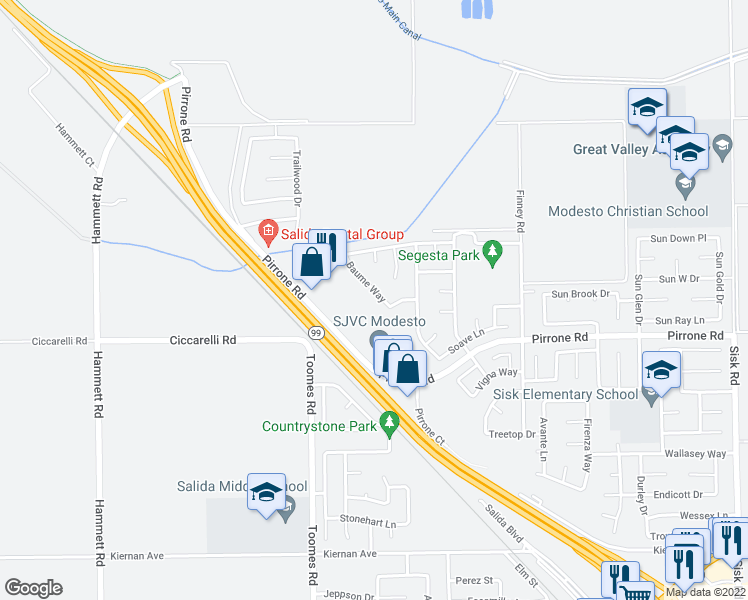 map of restaurants, bars, coffee shops, grocery stores, and more near 5613 Baume Way in Salida