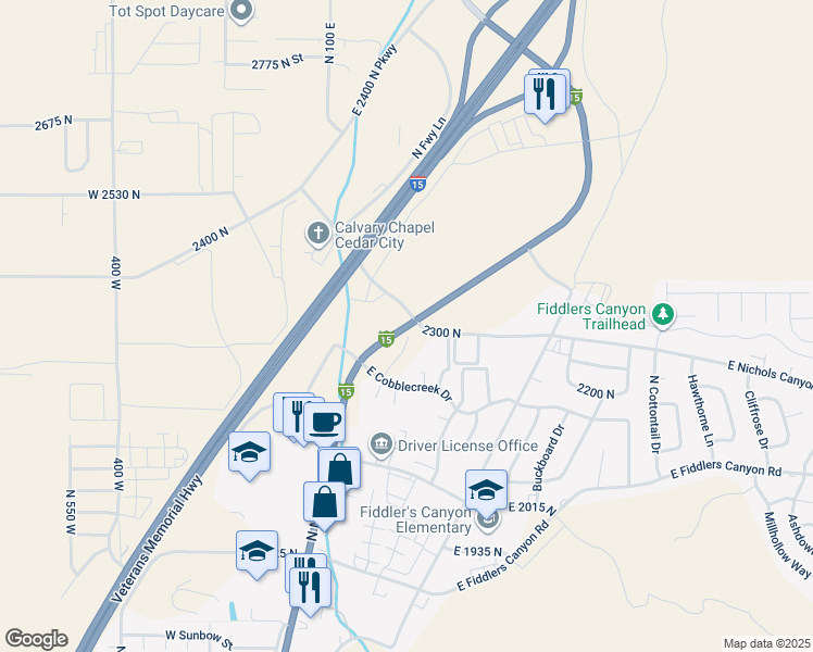 map of restaurants, bars, coffee shops, grocery stores, and more near 2285 North Main Street in Cedar City