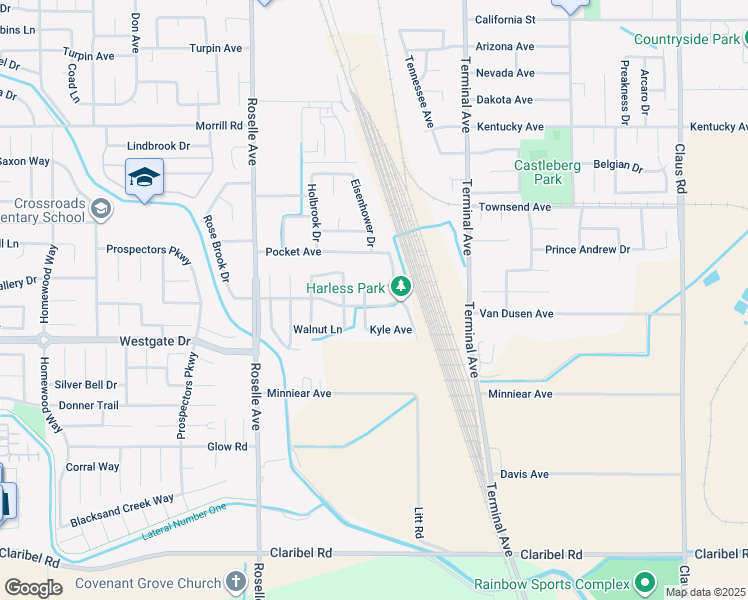 map of restaurants, bars, coffee shops, grocery stores, and more near 3303 South Rose Brook Drive in Riverbank