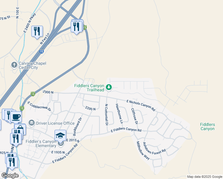 map of restaurants, bars, coffee shops, grocery stores, and more near 855 East Nichols Canyon Road in Cedar City