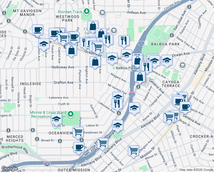 map of restaurants, bars, coffee shops, grocery stores, and more near 368 Howth Street in San Francisco