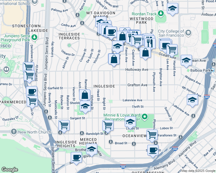 map of restaurants, bars, coffee shops, grocery stores, and more near in San Francisco