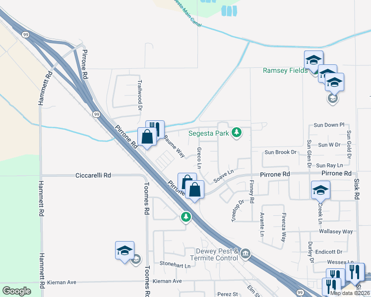 map of restaurants, bars, coffee shops, grocery stores, and more near 5616 Anada Court in Salida