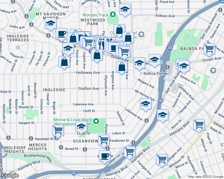 map of restaurants, bars, coffee shops, grocery stores, and more near in San Francisco