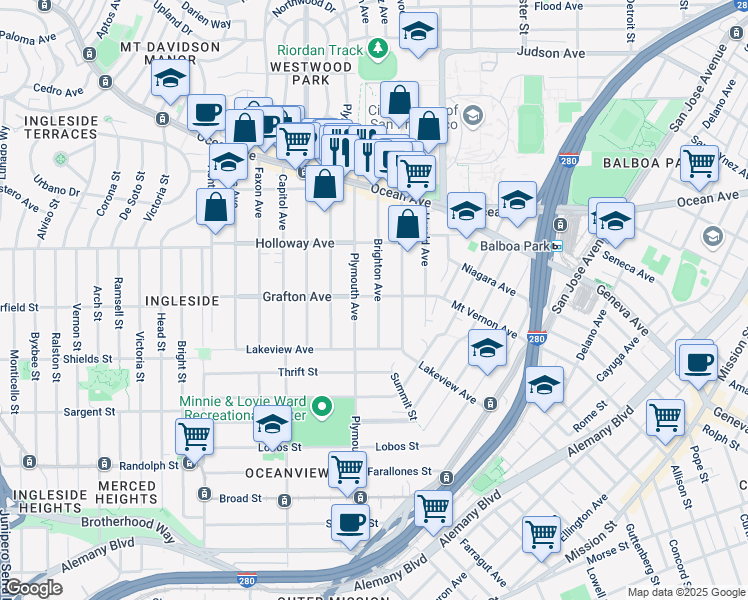 map of restaurants, bars, coffee shops, grocery stores, and more near in San Francisco