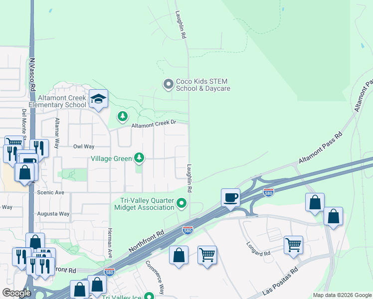 map of restaurants, bars, coffee shops, grocery stores, and more near 6997 Foxtail Drive in Livermore