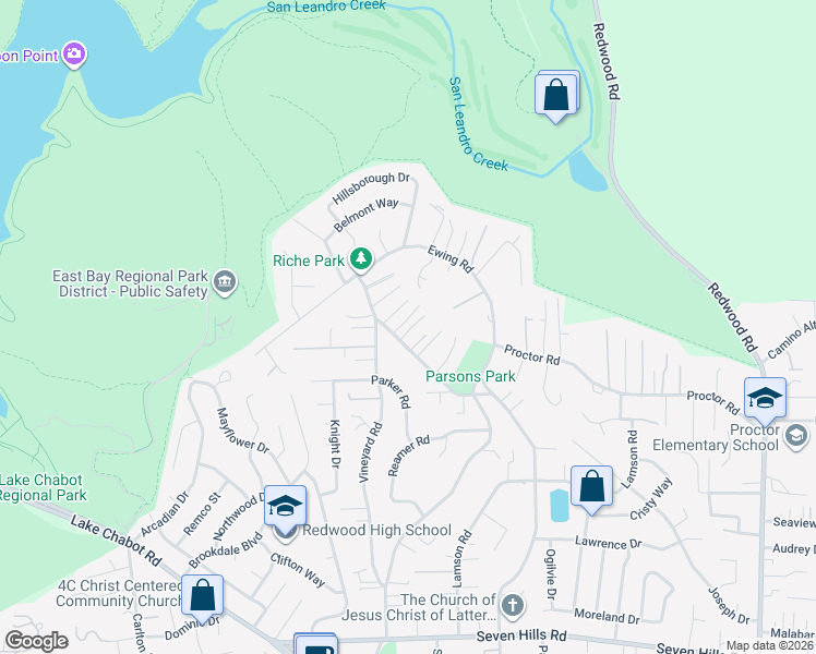 map of restaurants, bars, coffee shops, grocery stores, and more near 4311 Wildwood Place in Castro Valley
